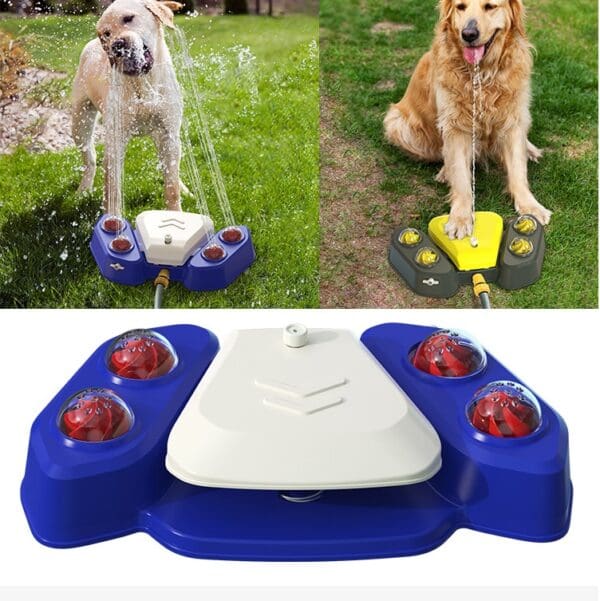 Dog sprinkler with water shooting balls.