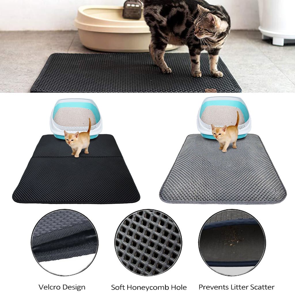 Cat litter mat with honeycomb design.