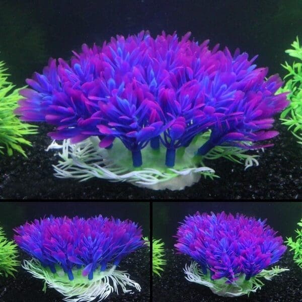 Purple and blue artificial aquarium plant.