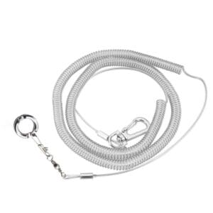 Silver coiled tether with hook and ring.