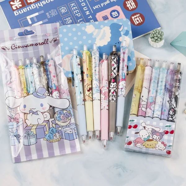 6Pcs/Set Sanrio Kuromi 0.5mm Gel Pens Set Cute Kawaii press gel pen Cartoon School Hello Kitty Student Stationery Supplies Gift - Image 4