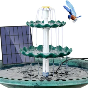 Solar powered bird bath fountain.