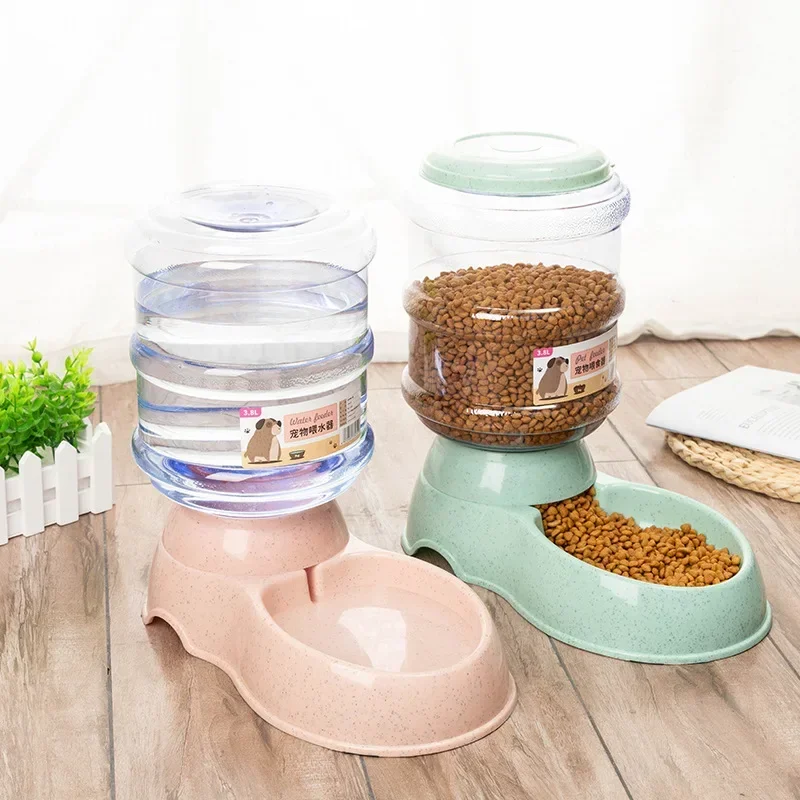 Double pet feeder with water and food dispensers.