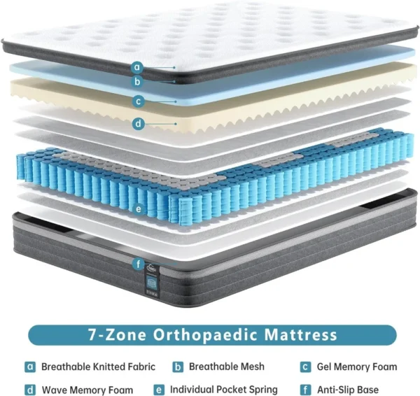 Queen Mattress, 12 Inch Gel Memory Foam Hybrid Mattress Queen Size Pocket Springs Mattress with Motion Isolation & Pain Relief - Image 2