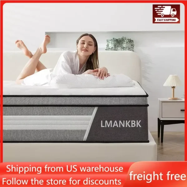 Full Mattress, 10 Inch Hybrid Mattress in A Box with Gel Memory Foam, Pressure Relief, Medium Firm Support, Free Shipping