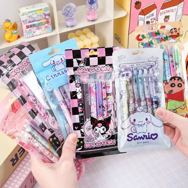 6Pcs/Set Sanrio Kuromi 0.5mm Gel Pens Set Cute Kawaii press gel pen Cartoon School Hello Kitty Student Stationery Supplies Gift - Image 2