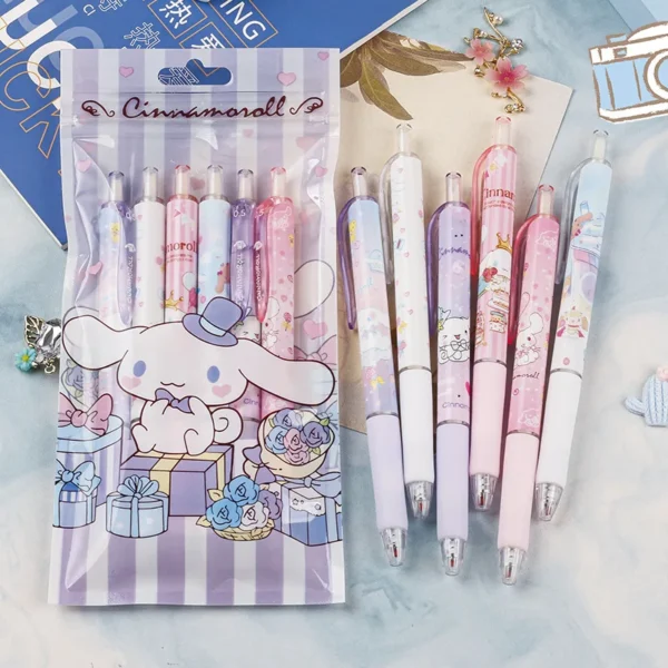 6Pcs/Set Sanrio Kuromi 0.5mm Gel Pens Set Cute Kawaii press gel pen Cartoon School Hello Kitty Student Stationery Supplies Gift