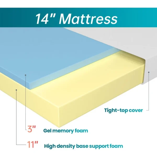 14 inch Gel Memory Foam Mattress Medium Firm Mattresses for Cool Sleep Relieving No Fiberglass CertiPUR-US Certified Mattress - Image 3