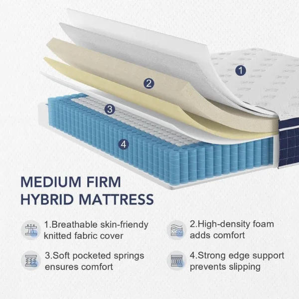 King Mattress, 12 Inch Hybrid Mattresses in a Box, Made of Memory Foam and Individual Pocketed Springs, Release Pressure - Image 2