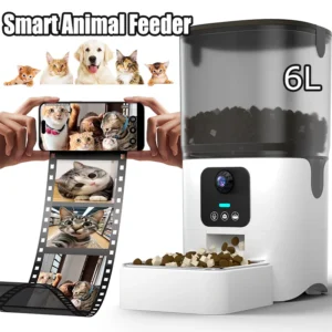 Automatic pet feeder with camera and 6L capacity.