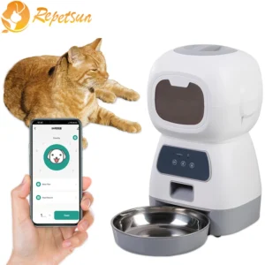 Automatic pet feeder with smartphone app.