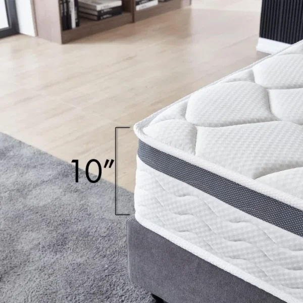 Mattress - 10 Inch Cool Memory Foam & Spring Hybrid Mattress with Breathable Cover - Comfort Plush Euro Pillow Top - Rolled - Image 5