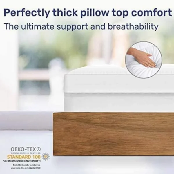 Full Cooling Mattress Topper, Pillow-Top Optimum Thickness, Soft 100% Cotton Fabric, Breathable & Plush Quilted Down-Like Fill - Image 4