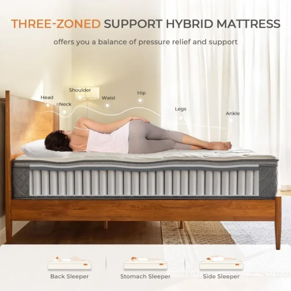 Queen Mattress - 12 Inch Queen Bed Mattress in a Box, Hybrid Queen Size Mattress with Pocketed Coils for Comfort Sleep - Image 2