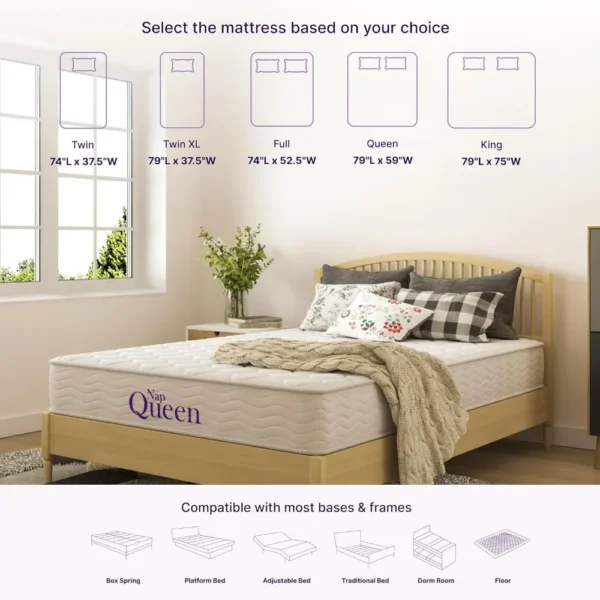 8 Inch Innerspring Queen Size Medium Firm Memory Foam Mattress, Bed in a Box,White - Image 3