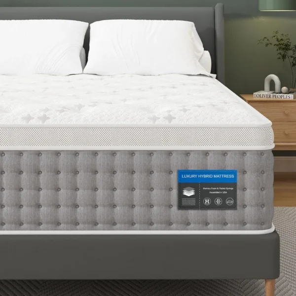 Queen Mattress 14 Inch - Hybrid Mattress for Back Pain Relief - Luxury 6 Layers Ergonomic Design - Memory Foam