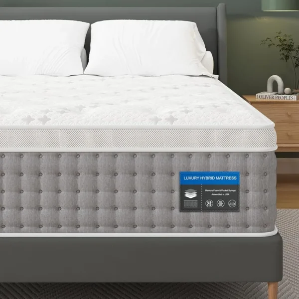 King Size Mattress 14 Inch- Gel Memory Foam with Individual Pocket Springs for Motion Isolation - Hybrid Bed Mattress