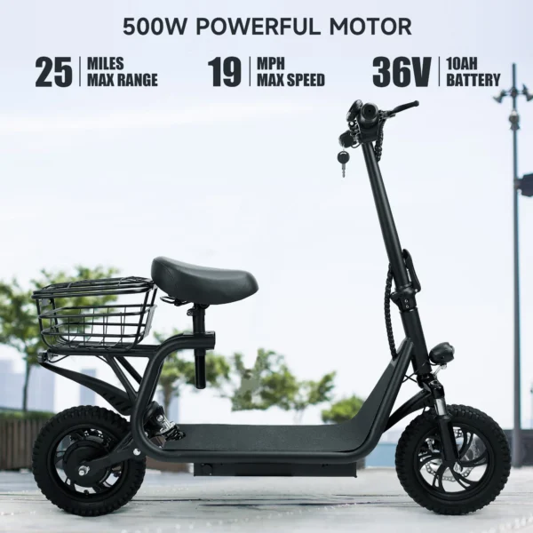 500W Adult Shock Absorption Electric Scooter with Seat - Image 4