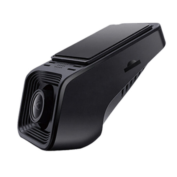 Black car dash camera with lens.