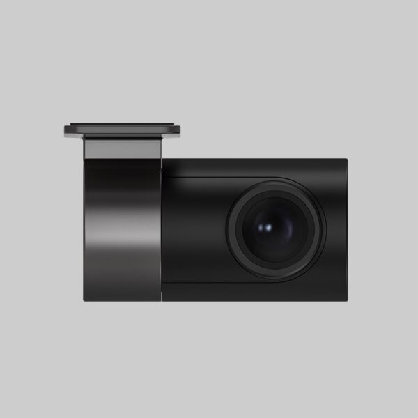 Black dashcam with lens and mount.