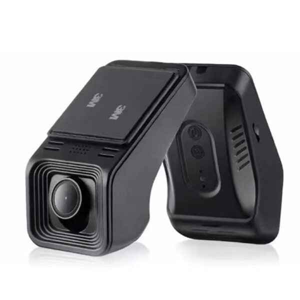 Black dual lens car dash camera.