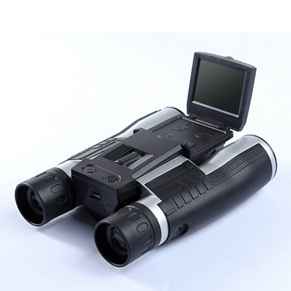 Black binoculars with built-in screen.