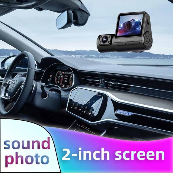 Car dashboard with a 2-inch dashcam.