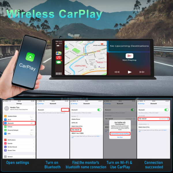 CarPlay settings, Bluetooth connected.