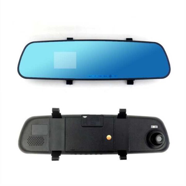 Black rear view mirror with camera.