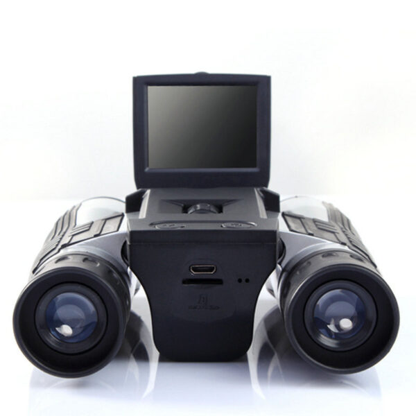 Black digital camera binoculars with screen.