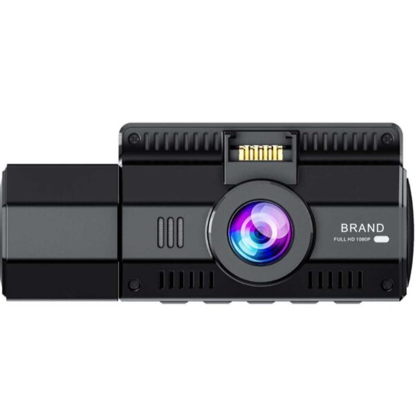 Black dash cam with large lens.