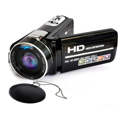 Black HD camcorder with lens cap