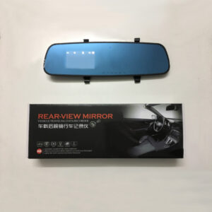 Blue rearview mirror with camera recorder.