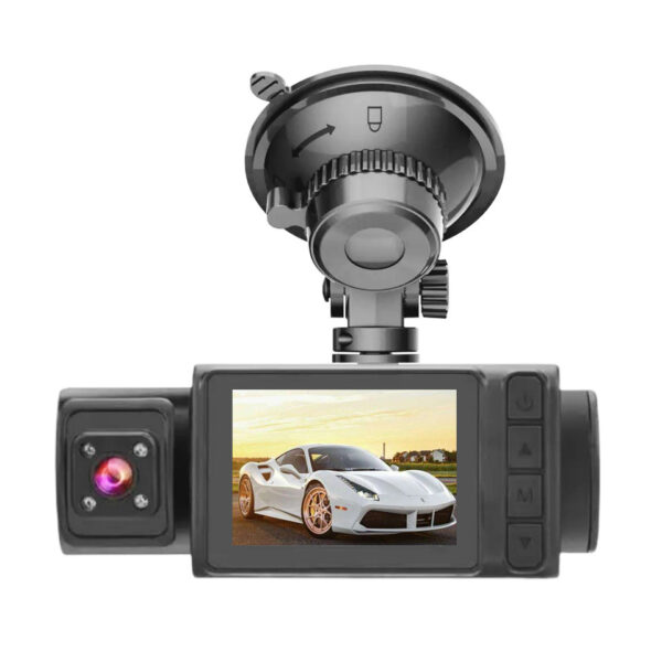 Black car dash camera with screen.