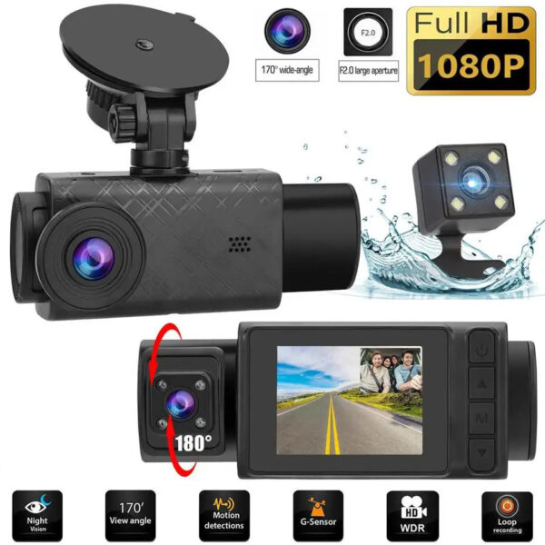 Black dash cam with 170 wide-angle lens.