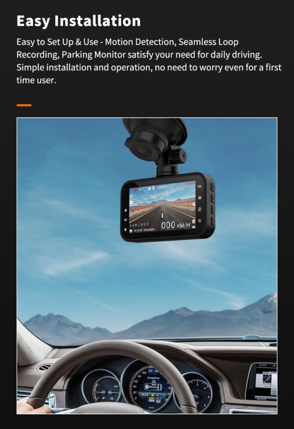 Dashcam mounted in a car windshield.