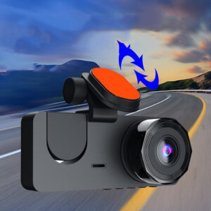 Black car dashboard camera with lens.