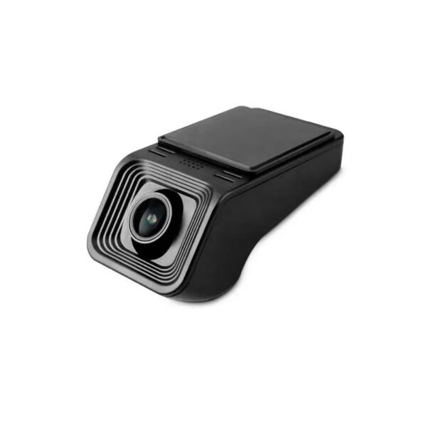 Black car dash camera with lens.