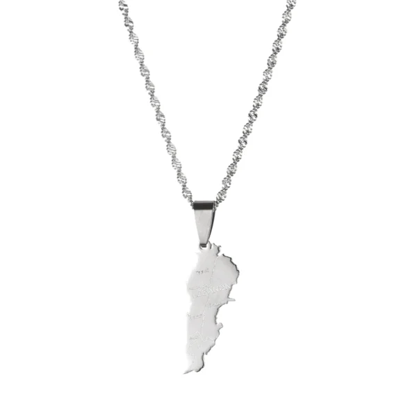 Silver necklace with Lebanon map pendant.