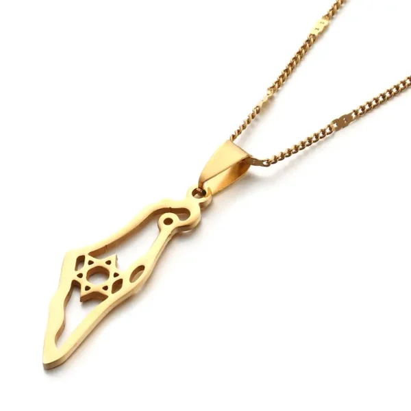 Gold necklace with Israel map pendant.