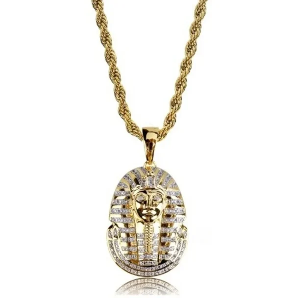 Gold chain with diamond Tutankhamun pendant.