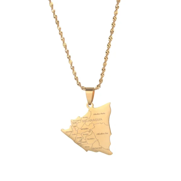 Gold necklace with Nicaragua pendant.