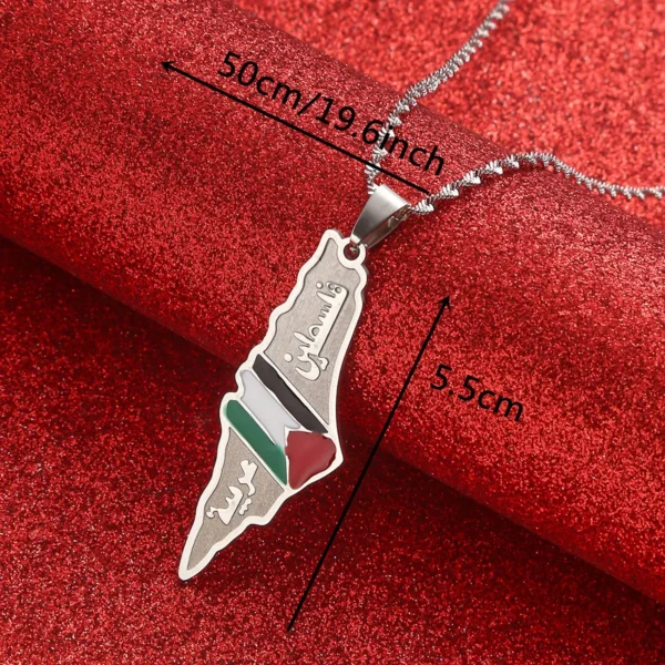 Silver Palestinian map necklace with chain.