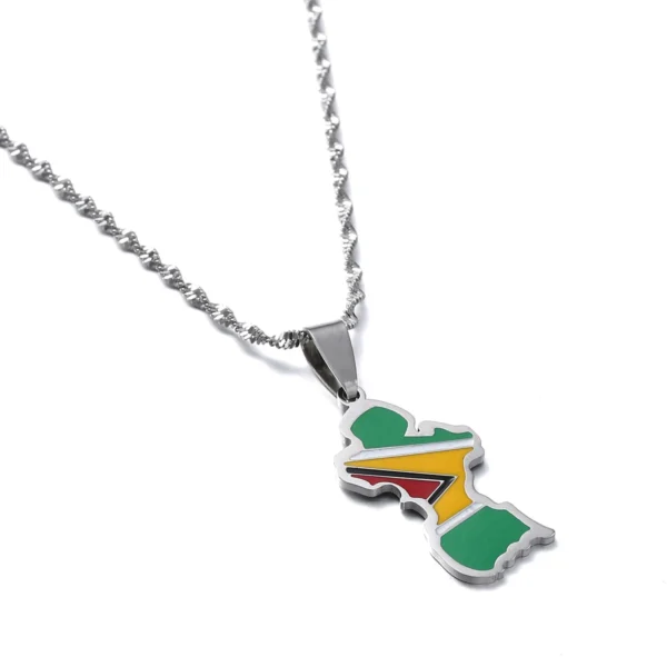 Silver chain with Guyana flag pendant.