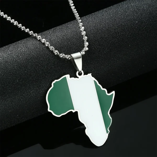 Silver necklace with Nigerian flag pendant.