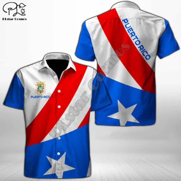 PLstar Cosmos Puerto Rico Flag Beach Summer Fashion Short Sleeve 3d Print Men Hawaiian Shirt Harajuku Tee Hip Hop Shirts Style-3 - Image 3