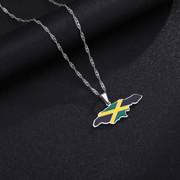 Silver chain with Jamaican flag pendant