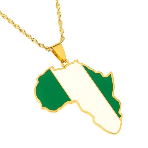 Gold necklace with Nigerian flag pendant.