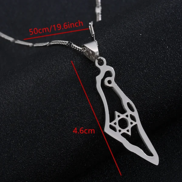 Silver Israel map necklace with star