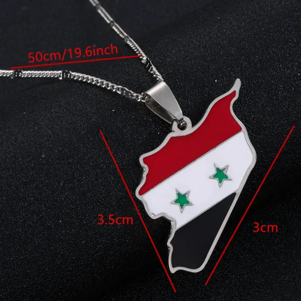 Silver chain necklace with Syria flag pendant.